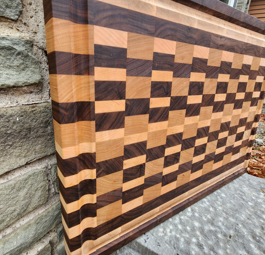 Butcher Block Cutting Board with Juice Groove - End Grain - Cherry, Walnut, Maple