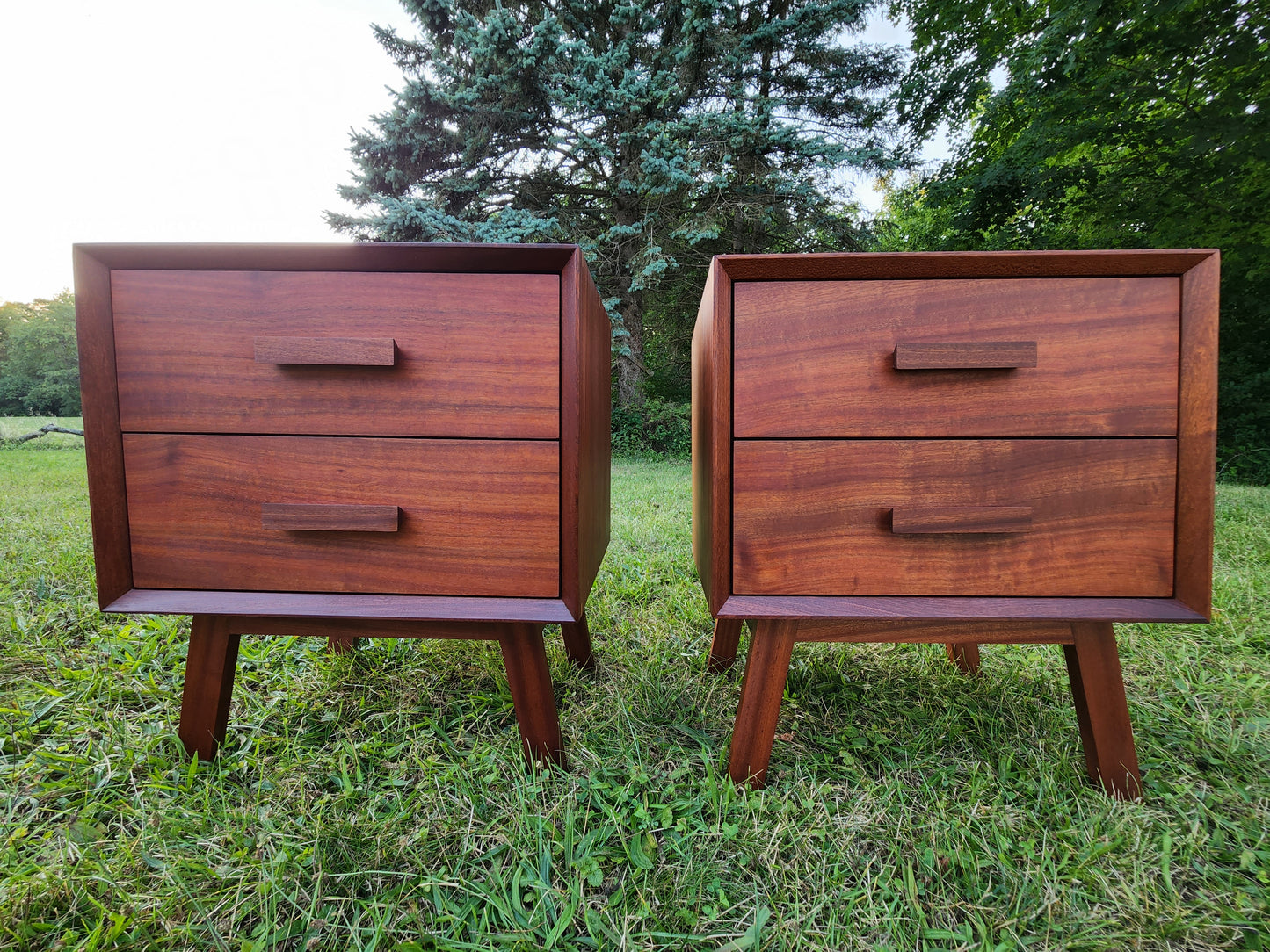 Mid-Century Modern Mahogany and Maple Night Stands